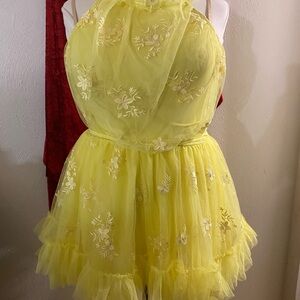 Yellow Floral Embroidered Dress